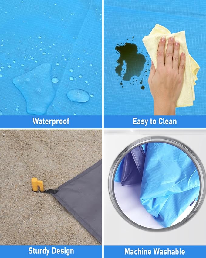 Beach Blanket Waterproof Sandproof, Picnic Blankets, Extra Large Beach Mat 83"x 83" for 2-8 Adults, Quick Drying, Lightweight Durable, Essentials for Outdoors, Travel, Beach Picnic, Hiking