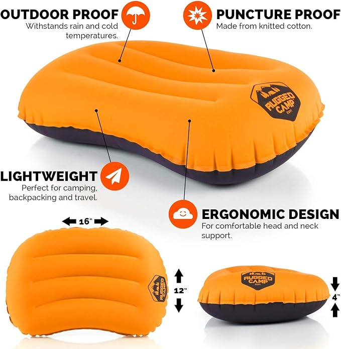 Camping Pillow - Backpacking Pillow - Camp Pillows - Multiple Colors - Compressible Inflatable Pillow, Beach Pillow, Ergonomic Neck Air Pillow & Lumbar Pillow - Use as a Beach Pillow or Hammock Pillow