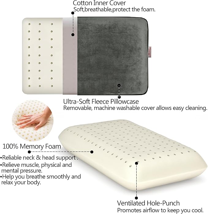 Compressible Camping Pillow, Memory Foam Pillow for Backpacking, Travel -Neck Lumbar Support, Lightweight Compact Pillow with Washable Pillowcase- Hiking Essential -Gray