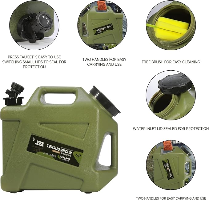 3.2 Gallon Water Jug, Camping Water Container Water Storage with Spigot No Leakage Portable Emergency Water Tank for Outdoor Hiking Camping Essential Picnic Supplies Green