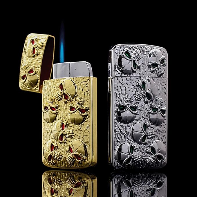 Cool Metal Skull Butane Torch Lighters Refillable Novelty Lighter for Fireplace Candle Camping BBQ (Without Gas) (11)