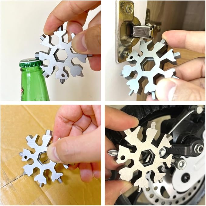 Gifts for Men, FODARSAI 18-in-1 Snowflake Multitool, Stocking Stuffers for Men, Cool Camping Tool Gadgets for Men, Unique Gifts for Dad, Husband, Boyfriend (Silver)