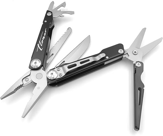 HADES Series 11-P Pocket Size Multitool with Premium Stainless Steel Pliers, Spring-Action Scissors,Short Dagger,Black Luxury Gift Box
