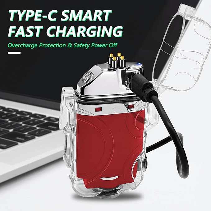BABOBIU Electric Lighter Plasma Lighter Windproof Flameless Rechargeable Lighter with Type-C Fast Charging Gift for Men, Boyfriend, Husband (Red)