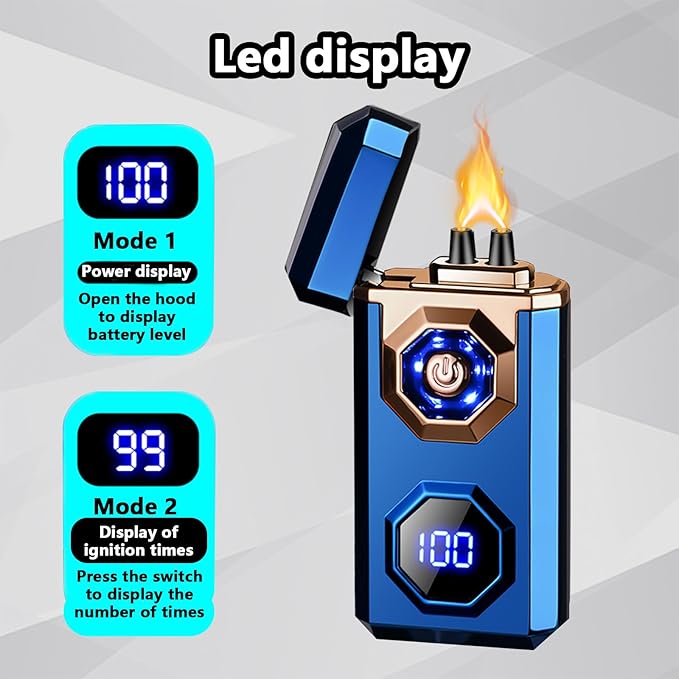 Electric Lighter,Type-C Arc Lighters Rechargeable,Big Flame Plasma Lighter,Wind Resistant Lighter with LED Battery Display,Cool Lighter, Suitable for Camping,Scented Candles(Blue)