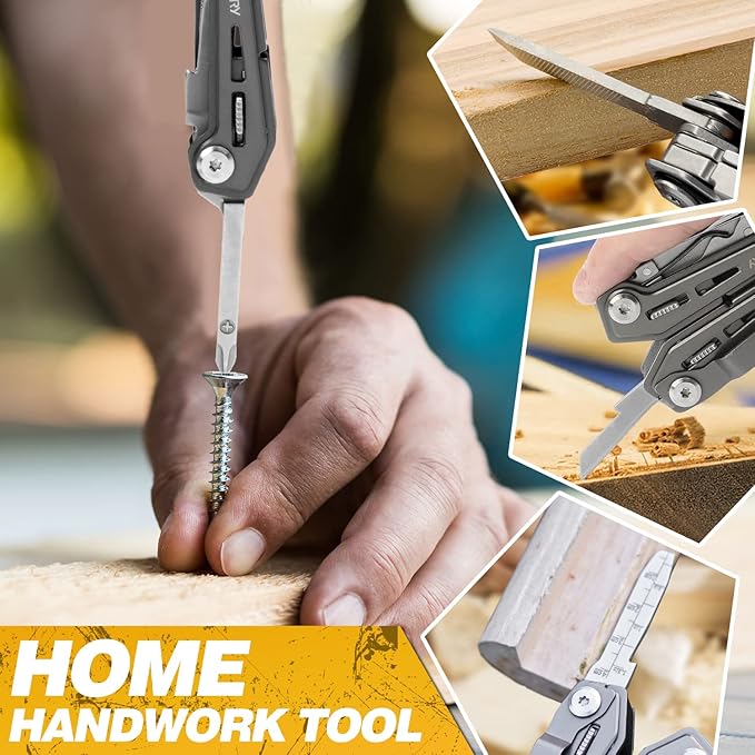 BIBURY 17-in-1 Multitools, Portable Multitool Foldable Spring-Loaded Pliers with Scissors, Can Opener & Screwdriver, EDC Tools for Camping, Outdoor Activities, Home Repair - Titanium Plating