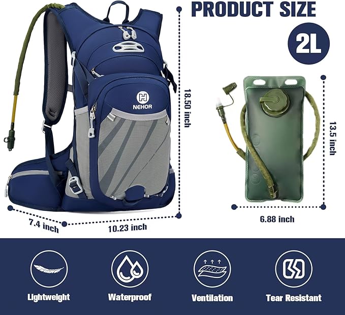 Hiking Backpack Men Women,Hydration Backpack Pack with 2L Water Bladder,Lightweight Water Backpack for Hiking,Running,Cycling,Camping
