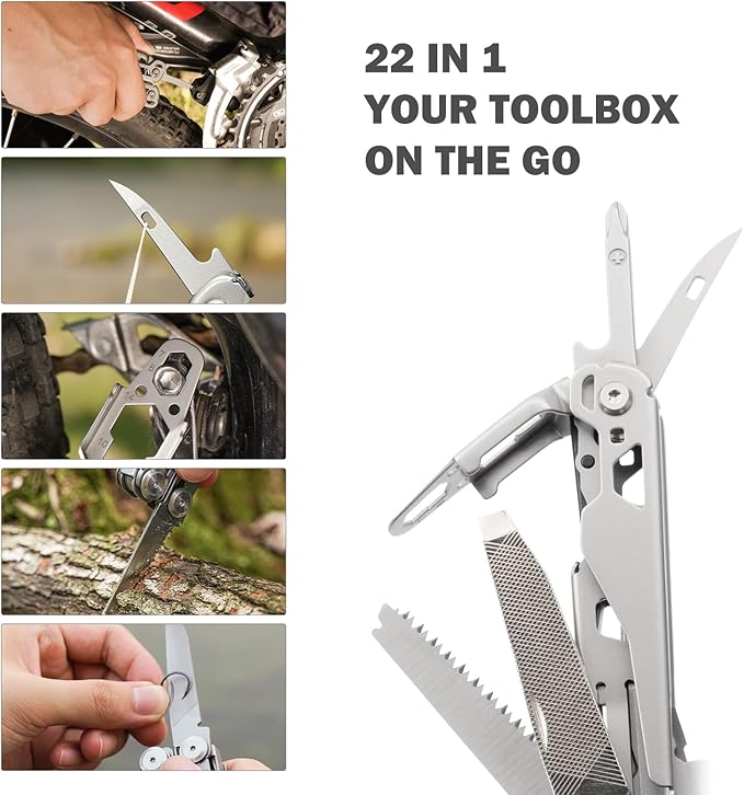 Multitool, 22-in-1 Multi-Tool Pliers with Safety Locking, Pocket Knife, Bottle Opener, EDC Equipment With Pocket Clip for Survival, Camping, Hunting and Hiking, Stainless Steel