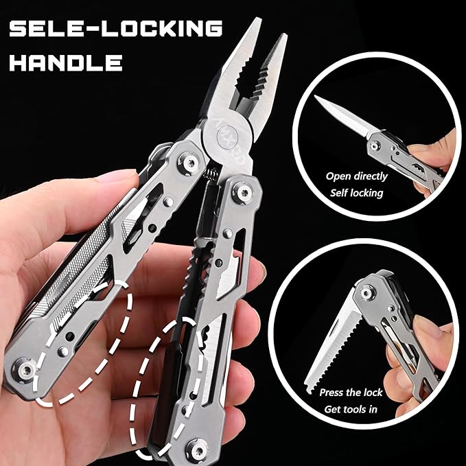Multitool, 15-in-1 Stainless Steel Multi Tool, Folding Pocket Plier with Nylon Sheath, Perfect for Outdoor, Survival, Camping, Hiking, Simple Repair, Gift for Men, Dad, Husband