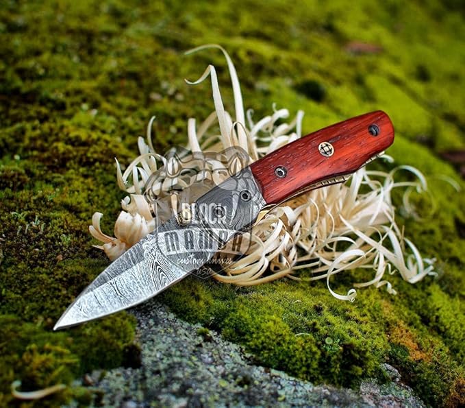 BMK-406 Taipan 4 Long 3 Blade 5 Ounce Damascus Pocket Clip Knives Handmade Damascus Pocket Folding Knife With Leather Cover Hand Made Word Class Knives