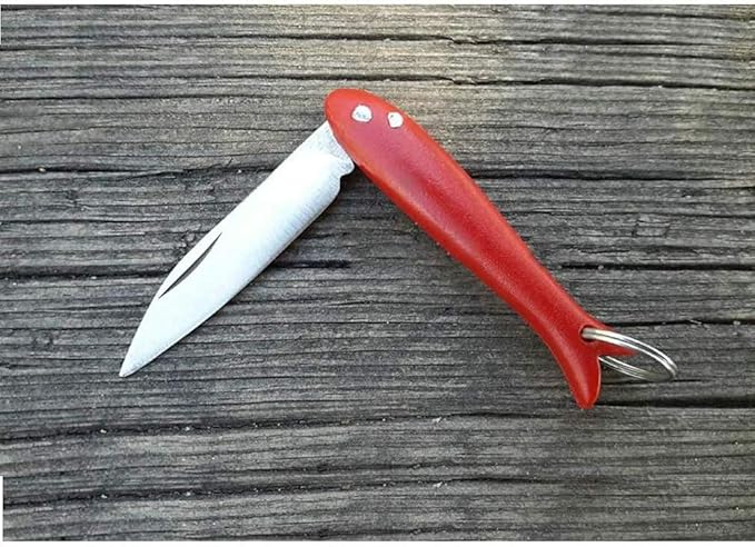 Red Smal Mini Micro Knife - Handmade Key ring Pocket Folding Folder Knife, Stainless Steel, Multi Purpose Portable, Tiny Blade