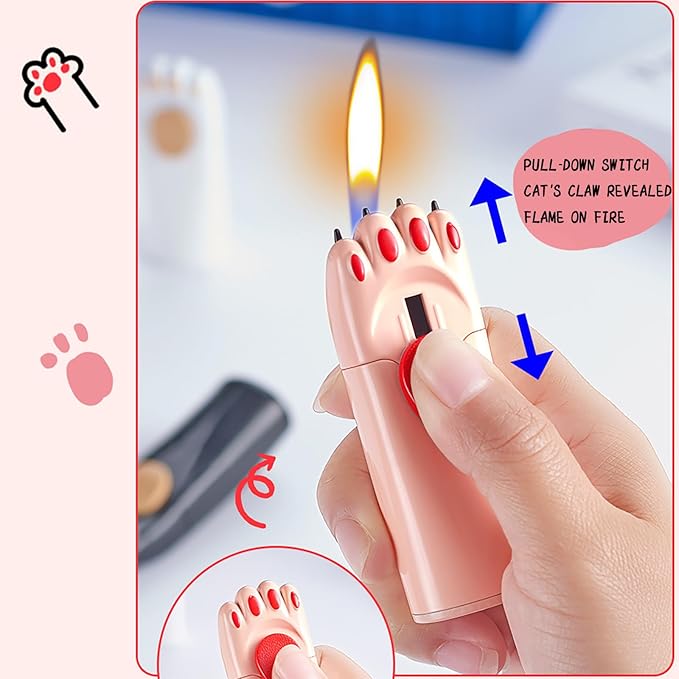 Cat Paw Cute Butane Lighters Refillable, Pretty Aesthetic Novelty Lighter, Unique Gifts for Women Fireplace Candles Camping BBQ (No Butane Fuel) (Pink)
