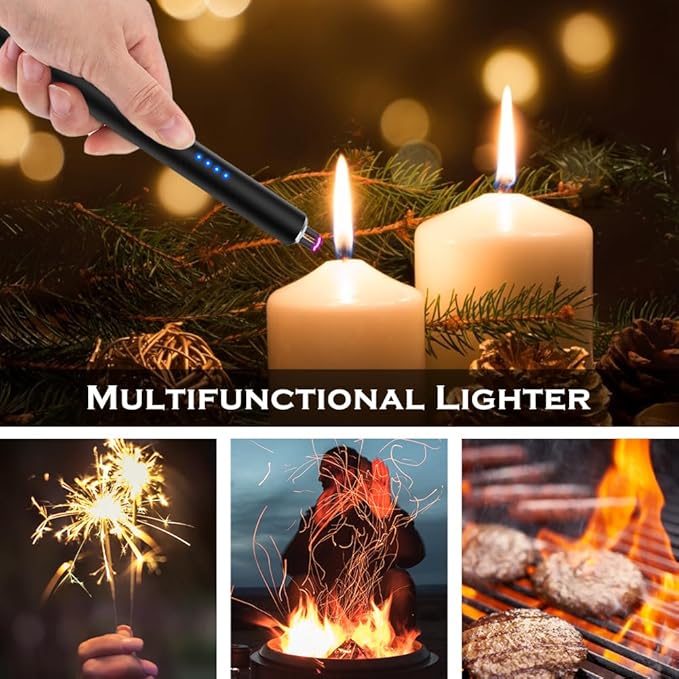 LcFun Electric Candle Lighter Rechargeable USB Lighters Flameless Plasma Arc Lighter Windproof Electronic Lighter Long Lighters for Candles, Grill, Camping, Gas Stoves