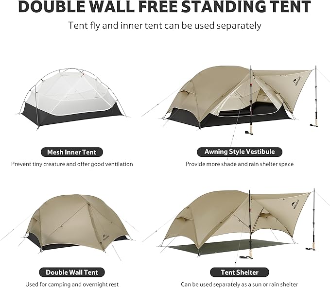 Naturehike Mongar UL 1/2Person Backpacking Tent,15D Nylon Waterproof Ultralight 1-2 Person Tent with Footprint