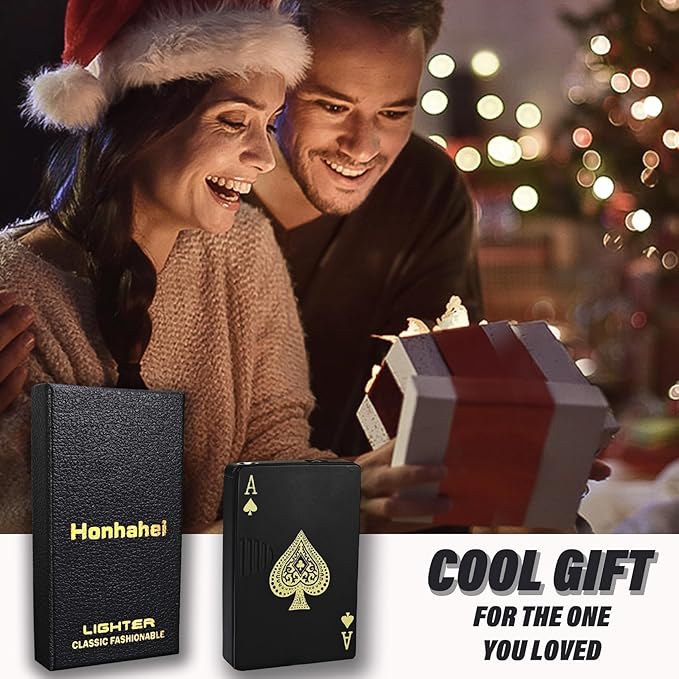 Jet Torch Lighter, Refillable Butane Playing Card Lighter, Exquisite Packaging, Windproof Lighters, Cool Lighter for Men, Candle, Camping, Birthday. (Butane Not Included) (1, Gold King)