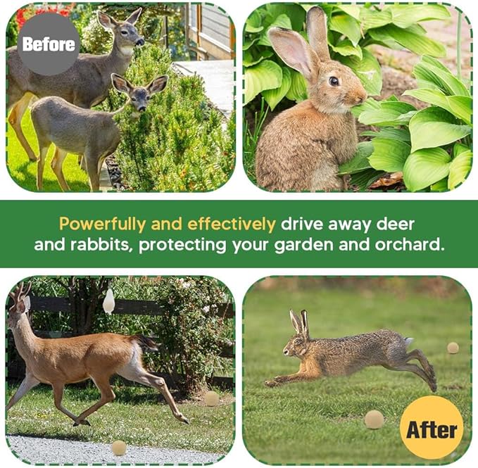 Deer Repellent, Rabbit Repellent Outdoor, Deer Repellent for Yard Powerful, Deer Away Repellent Outdoor for Plants, Rabbit Deterrent Outdoor, Deer Deterrent for Trees, 12P Deer Repellant Yard