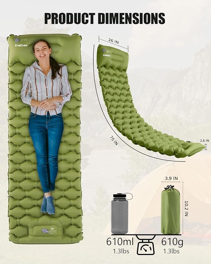 Sleeping Pad for Camping, Inflatable Camping Pad Built-in Foot Pump and Pillow, 75"×26" Single Size, Lightweight & Compact Camping Air Mattresses for Backpacking, Hiking, Traveling, Tent