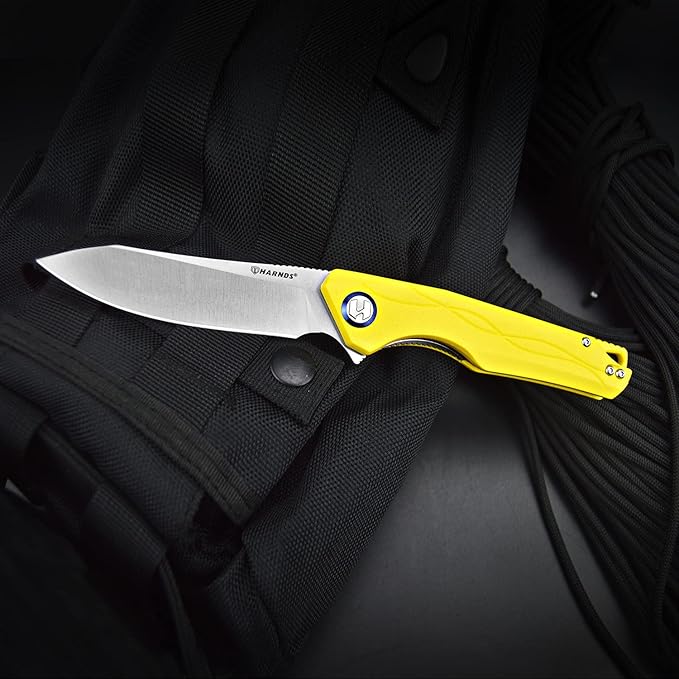 Harvest Pocket knife with Sandvik 14C28N Steel Folding Knife with G10 Handle for Camping Hunting Surviral (Yellow)