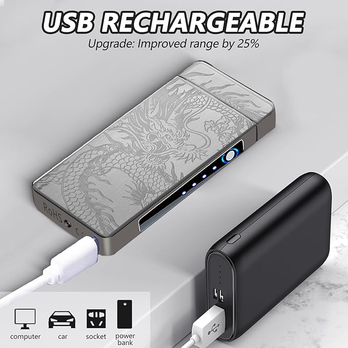 Electric Lighter Rechargeable USB Dragon Lighter Arc Plasma Torch Lighter Windproof Cool High Power Candle Lighter with LED Battery Indicator for Candles, Fireworks, Incense (BlackDragon)