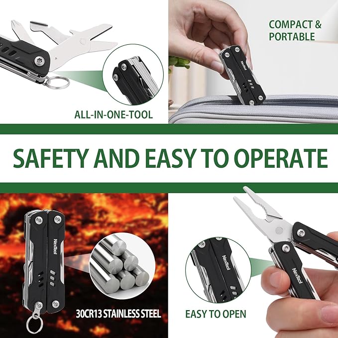 NexTool Mini Sailor, Keychain Multitool with EDC Pliers, Pocket Knife and Screwdriver, Mini Multitool,Small Multitool,Pocket Tool for EDC,Fishing,Camping,Father's Day Gifts from Daughter(Black Pliers)