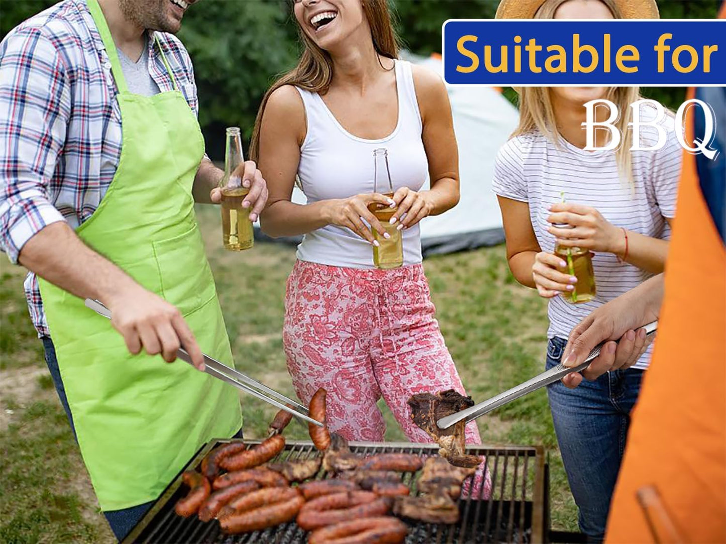 JETKONG 18 Inch (45cm) Extra Long Grill Tongs, Heavy Duty Stainless Steel Tweezer Tongs for Cooking, Grilling, Barbecue/BBQ, Buffet and Turning Food (Point Tips)