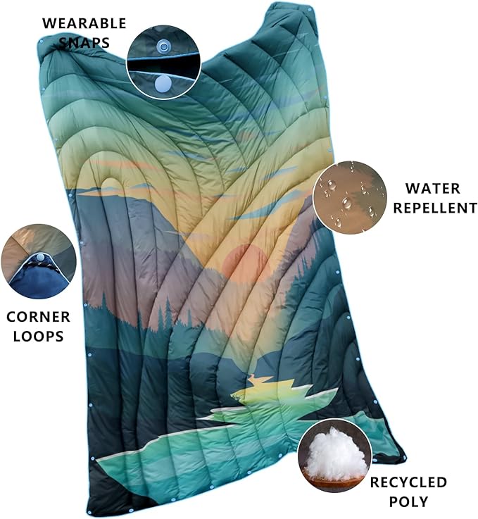 Camping Blanket,Lightweight Down Alternative Puffy Printed Camping Blanket Packable Outdoor Blanket for Camping,Traveling, Stadium, Hiking, Picnics