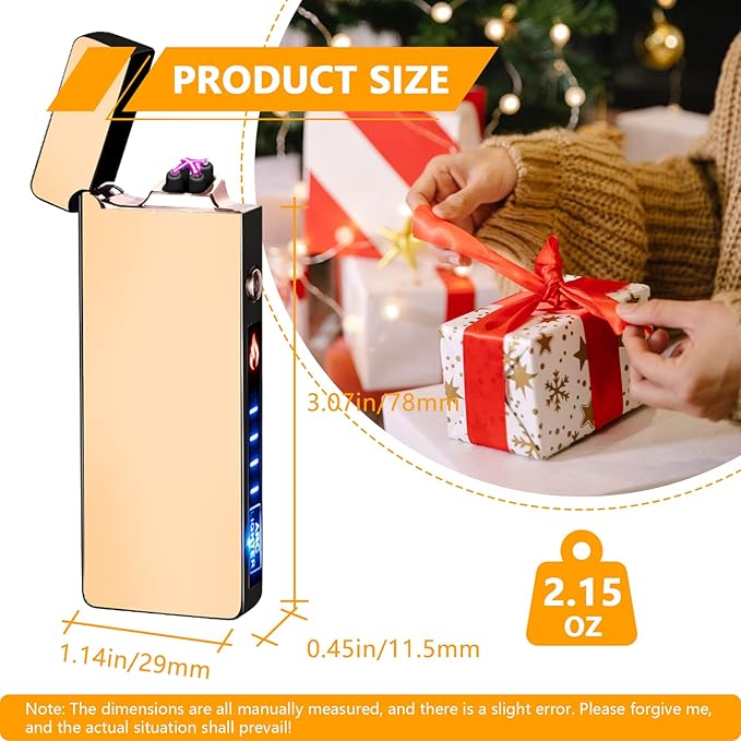 GADATOP Arc Lighter Rechargeable Windproof Flameless Electric Lighters for Outdoors Camping Hiking, Plasma Lighter with LED Battery Indicator and Gift Box (Gold)
