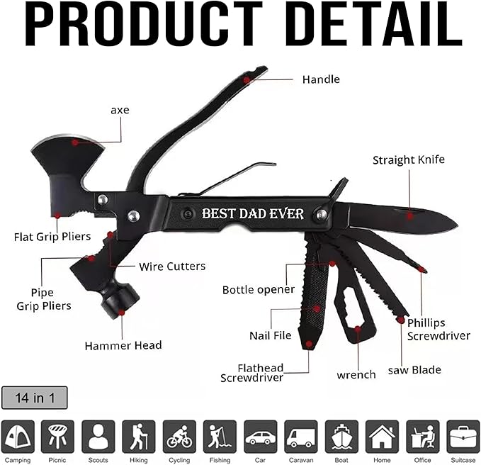 Multitool Hammer For Dad, Multitool Camping Hammer For Dad, Gifts For Father's Day