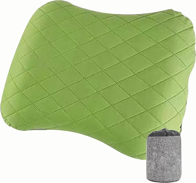 Portable Inflatable Neck Pillow for Outdoor Travel, Camping, Office Naps-Polyester + Washable Cotton-Color Available-Simple and Comfortable (Green, 18.1 * 12.6 * 4.7in)