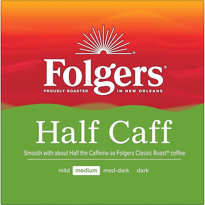 Folgers Half Caff Coffee, Medium Roast, Keurig K-Cup Pods, 10 Count (Pack of 6)
