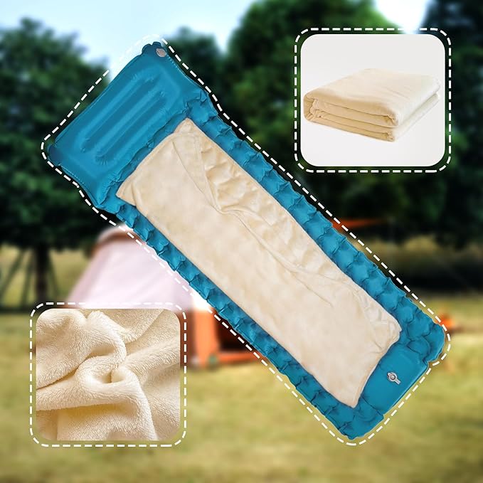 Sleeping Pad for Camping, 77"x26", Ultralight Inflatable Sleeping Mat with Built-in Foot Pump, Upgraded Durable Compact Camping Air Mattress for Camping, Backpacking, Hiking(Blue)