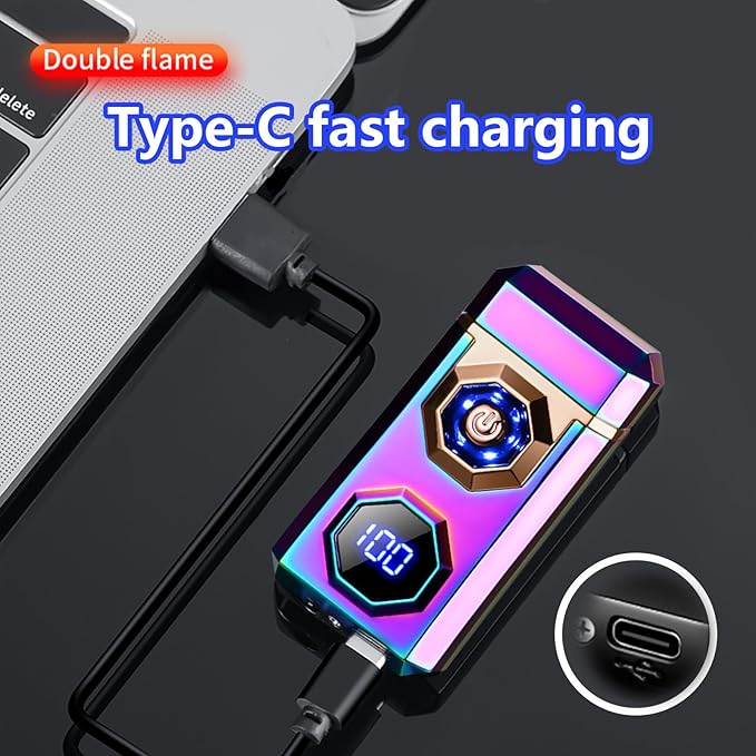 Electric Lighter,Type-C Arc Lighters Rechargeable,Windproof Lighter with LED Battery Display and LED Lighting, Suitable for Camping,Scented Candles,As a Gift for Friends(Color Glossy)
