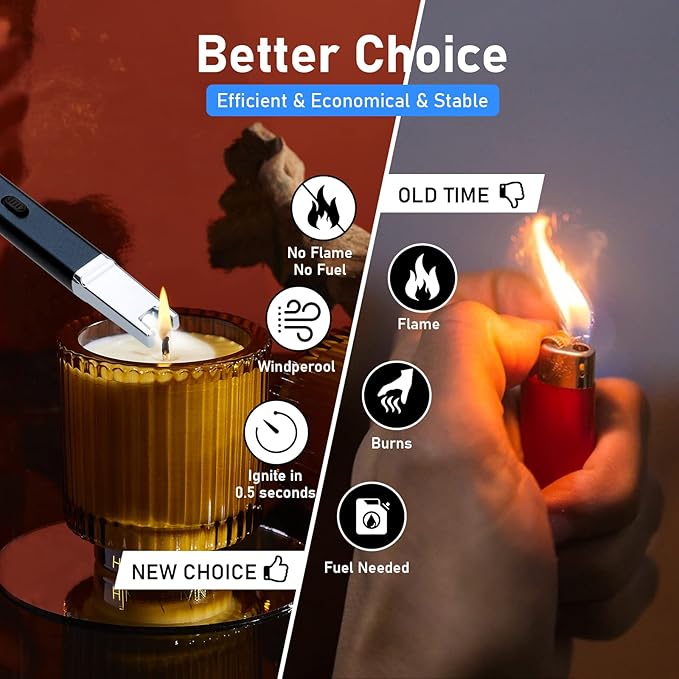 Lighter Electric Candle Lighter Upgraded Rechargeable Candle Lighter with LED Flashlight Windproof Flameless and Hanging Hook LED Battery Display Arc Candle Lighter for Candle Grill Camping