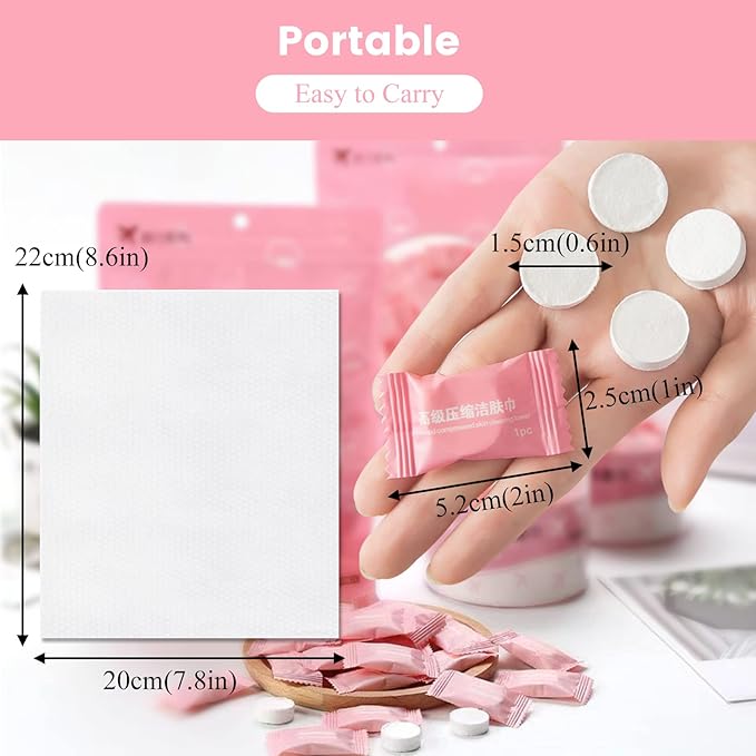 GXF Compressed Towel, Portable Cotton Hypoallergenic Travel Washcloths Tablet Coin Wipes Dehydrated Expandable for Camping Hiking Home
