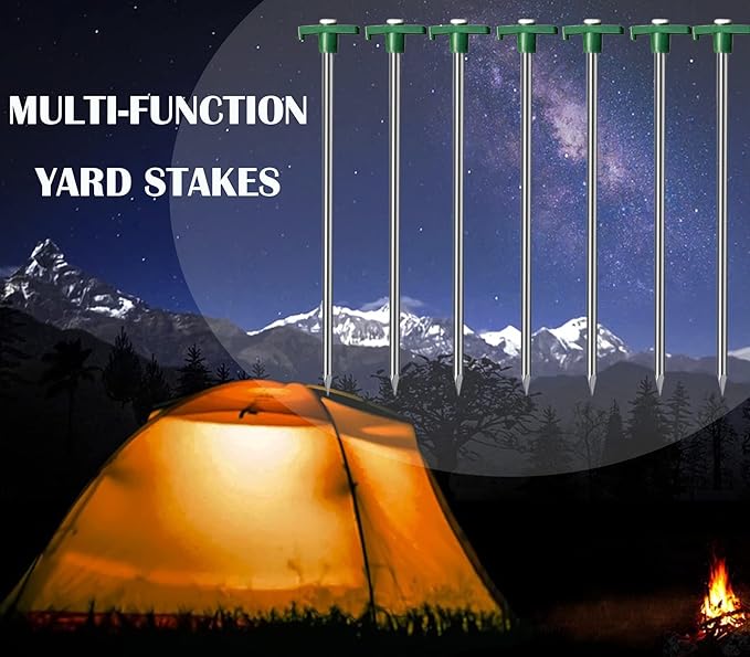 Cheardia 10 Pack Tent Stakes Heavy Duty, 10.25 Inch Yard Stakes Non-Rust Metal Tent Pegs Ground Stakes Tent Spikes for Decorations Camping Patio, Garden, Canopies, Grassland, Outdoor, Green