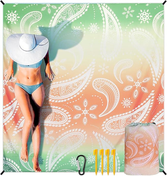 Beach Blanket Waterproof Sandproof Extra Large Beach Mat 79" X 83"/120"x108"for 1-8 Adults Quick Drying Durable Outdoor Picnic Mat for Beach Travel Camping Hiking