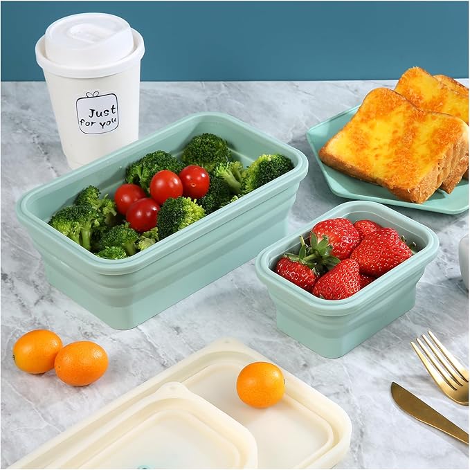 Collapsible Bowls for Camping(41oz,100% Food-grade Silicone Bowl with Lid Free BPA,Folding Mixing Bowls for Travel,RV storage,Leftovers,Swell Salad Bowl Kit