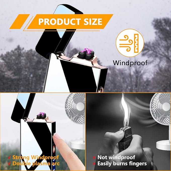 GADATOP Arc Lighter Rechargeable Windproof Flameless Electric Lighters for Outdoors Camping Hiking, Plasma Lighter with LED Battery Indicator and Gift Box (Black)