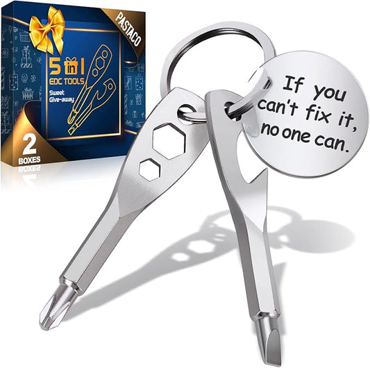 2 Pack Stocking Stuffers Christmas Gifts -5 In 1 Keychain Tools Cool Gadgets for Men Women Fathers Dad Grandpa Son Birthday Gifts, Women Boyfriend Husband Wife Flathead Bottle Opener Gifts Ideas