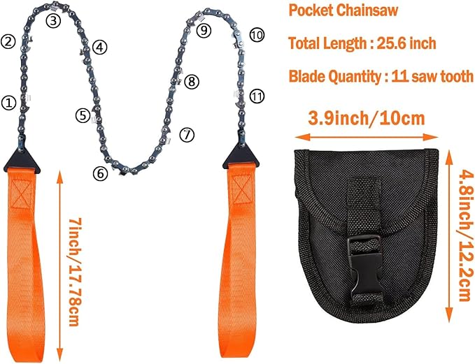 Pocket Chain Rope Saw Portable Hand Saw With Sharp Teeth Blades for Wood Cutting Outdoor Hiking Camping Survival Gear Garden Work With Carrying Pouch