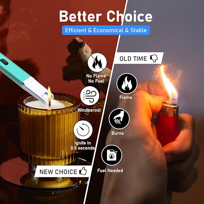 Lighter Electric Candle Lighter Upgraded Rechargeable Candle Lighter with LED Flashlight Windproof Flameless and Hanging Hook LED Battery Display Arc Candle Lighter for Candle Grill Camping