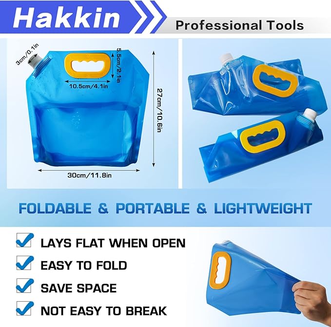 Hakkin Collapsible Water Tank Container 4 Pack 0.66 Gallon/2.5L, No-Leak Freezable Portable BPA Free Food Grade Plastic Storage Jug for Camping, Hiking, Travel, Emergency Survival Kit Bonus