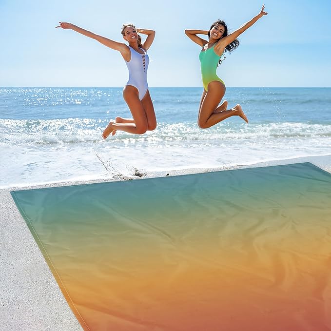 Extra Large Beach Blanket Waterproof Sandproof, Polyester Oversized Beach Mat for 8 Adults w/Stakes and Sand Pocket, Quick Drying & Lightweight Picnic Blanket Beach Essential Accessory Must Haves