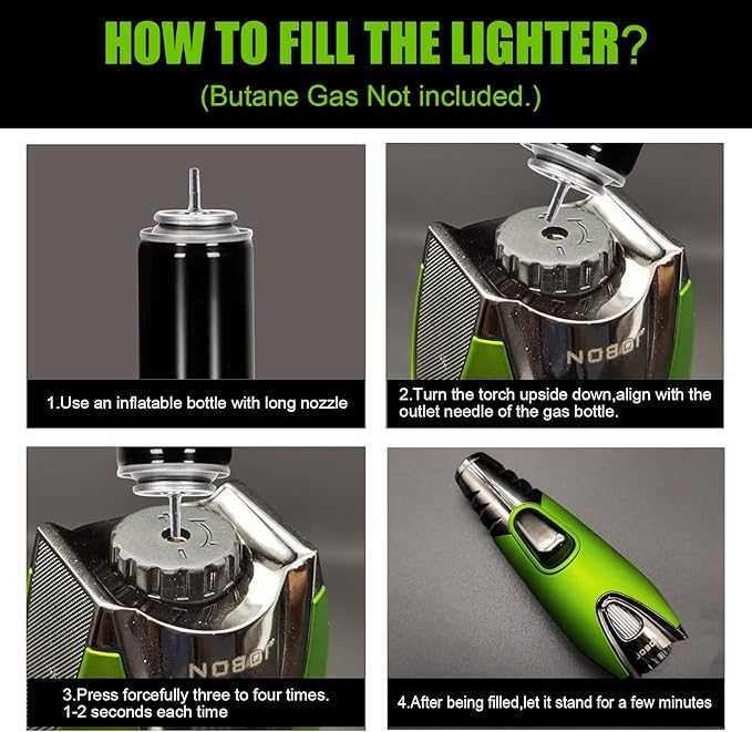 JOBON Pocket Torch Lighter, Gift Idea (Butane Free), Professional Reusable Single Jet Flame Gas Lighter, Kitchen BBQ Camping Candle (Green)