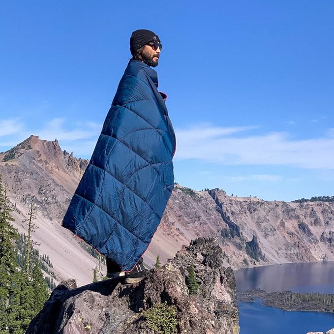 Rumpl The NanoLoft Puffy Blanket | Indoor Outdoor Camping Blanket for Traveling, Picnics, Beach Trips, Concerts |52" x 75" | Deepwater, 1-Person