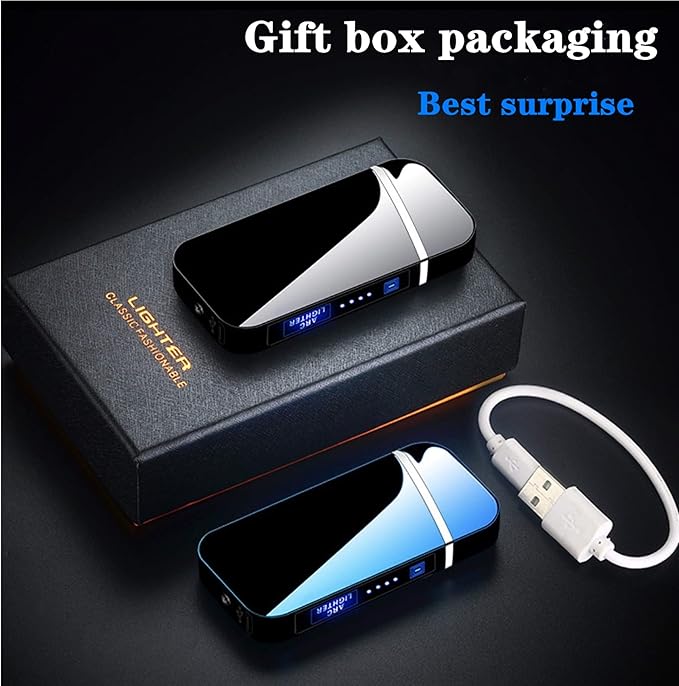 Electric Lighter Dual Arc Lighter Outdoor Windproof Lighters USB Rechargeable-Flameless-Plasma Cool Lighters for Camping, Hiking, Adventure, (Black)