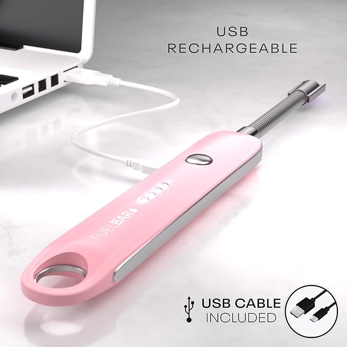Candle Lighter BBQ Lighter Rechargeable USB Lighter with 360° Flexible Neck and LED Battery Display for Light Candles Gas Stoves Camping Barbecue Fireworks (Pink)