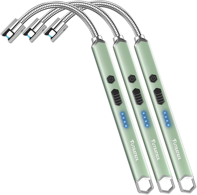 Electronic Candle Lighter Arc Windproof Flameless USB Rechargeable Electric Lighter (3 Pack - Green)