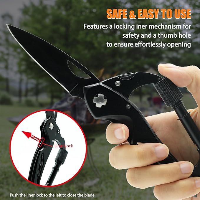 Multitool Carabiner with Pocket Knife EDC Carabiners Keychain with Bottle Opener Folding Knives Bottle Opener Window Breaker and Screwdriver Survival Gear for Camping Hiking