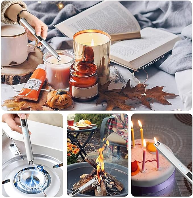SUPRUS Electric Lighter Arc Windproof Flameless USB Lighter Rechargeable Lighter with Safety Lock for Candle BBQ Camping (Silver)
